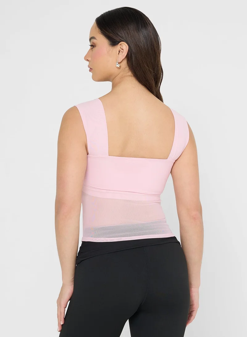 Ginger Ruched Mesh Fitted Top